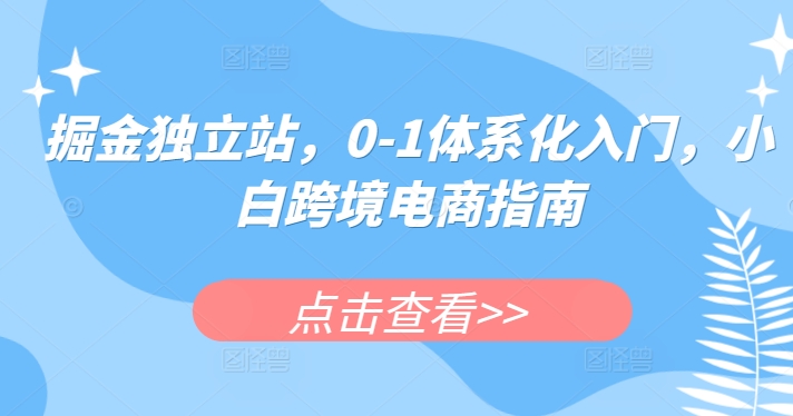 掘金独立站，0-1体系化入门，小白跨境电商指南_无忧资源社|无忧资源社