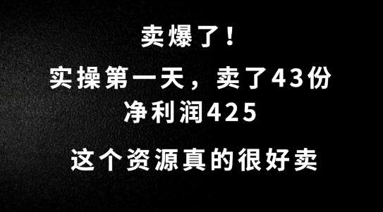 这个资源，需求很大，实操第一天卖了43份，净利润425【揭秘】|无忧资源社