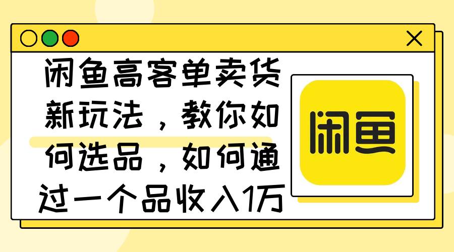 （12387期）闲鱼高客单卖货新玩法，教你如何选品，如何通过一个品收入1万+|无忧资源社
