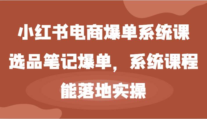 小红书电商爆单系统课-选品笔记爆单，系统课程，能落地实操|无忧资源社