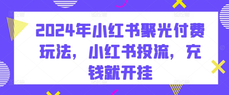 2024年小红书聚光付费玩法，小红书投流，充钱就开挂_无忧资源社|无忧资源社