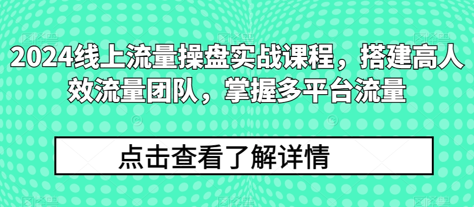 2024线上流量操盘实战课程，搭建高人效流量团队，掌握多平台流量_无忧资源社|无忧资源社