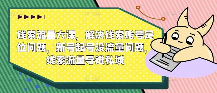 线索流量大课，解决线索账号定位问题，新号起号没流量问题，线索流量导进私域|无忧资源社