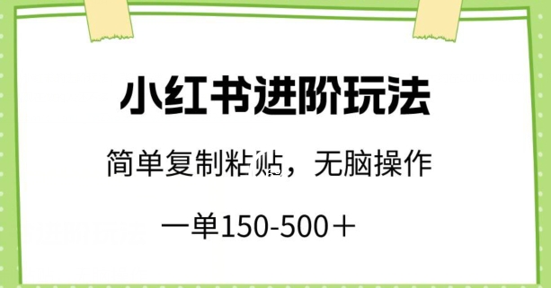 小红书进阶玩法，一单150-500+，简单复制粘贴，小白也能轻松上手_无忧资源社|无忧资源社