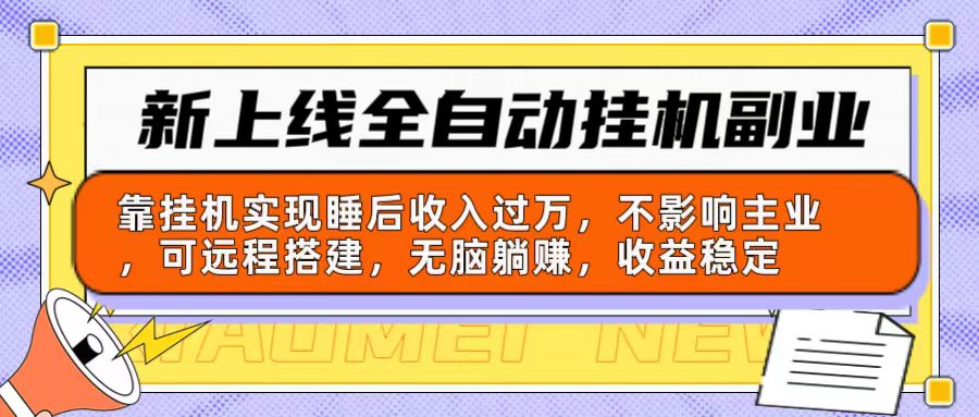 新上线全自动挂机副业：靠挂机实现睡后收入过万，不影响主业可远程搭建…_无忧资源社|无忧资源社