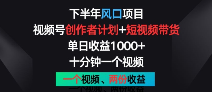 下半年风口项目，视频号创作者计划+视频带货，一个视频两份收益，十分钟一个视频|无忧资源社