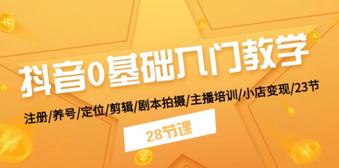 抖音0基础入门教学 注册/养号/定位/剪辑/剧本拍摄/主播培训/小店变现/28节|无忧资源社