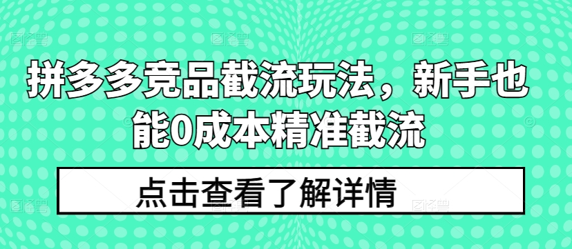 拼多多竞品截流玩法，新手也能0成本精准截流_无忧资源社|无忧资源社