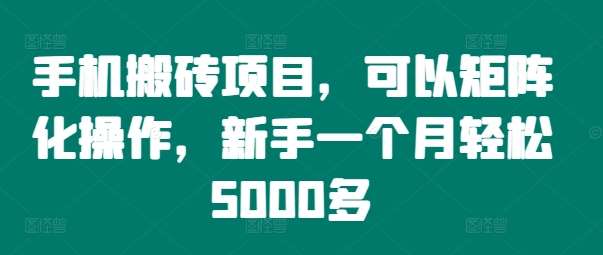 手机搬砖项目，可以矩阵化操作，新手一个月轻松5000多|无忧资源社