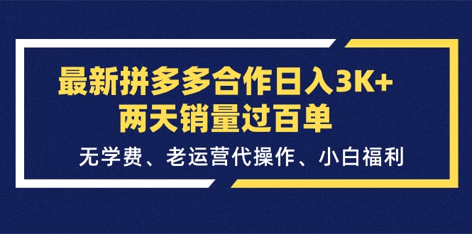 最新拼多多合作日入3K+两天销量过百单，无学费、老运营代操作、小白福利|无忧资源社