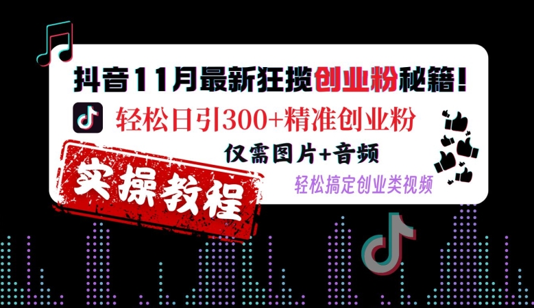 抖音11月最新狂揽创业粉秘籍，轻松日引300+精准创业粉，仅需图片+音频，轻松搞定创业类视频|无忧资源社