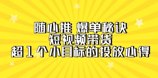（9687期）随心推 爆单秘诀，短视频带货-超1个小目标的投放心得（7节视频课）_无忧资源社|无忧资源社