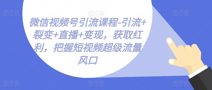 微信视频号引流课程-引流+裂变+直播+变现，获取红利，把握短视频超级流量风口|无忧资源社
