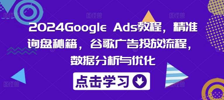2024Google Ads教程,精准询盘秘籍,谷歌广告投放流程,数据分析与优化 2024Google Ads教程,精准询盘秘籍,谷歌广告投放流程,数据分析与优化