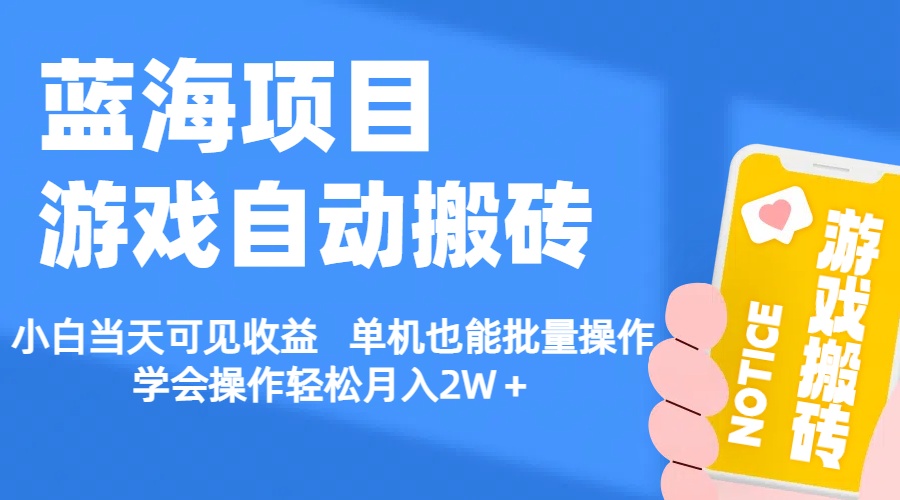 【蓝海项目】游戏自动搬砖 小白当天可见收益 单机也能批量操作 学会操…|无忧资源社