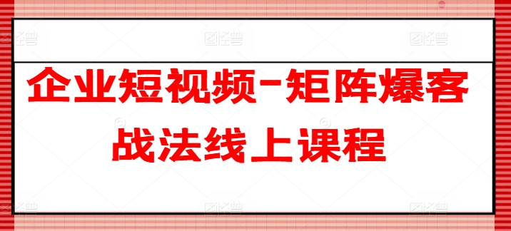 企业短视频-矩阵爆客战法线上课程 企业短视频-矩阵爆客战法线上课程