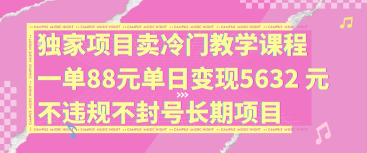 独家项目卖冷门教学课程一单88元单日变现5632元违规不封号长期项目|无忧资源社