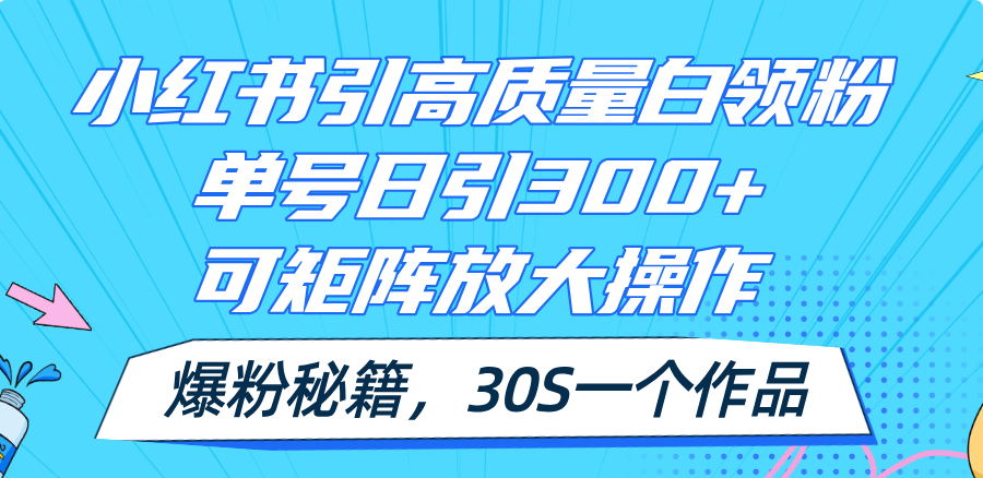 （11692期）小红书引高质量白领粉，单号日引300+，可放大操作，爆粉秘籍！30s一个作品|无忧资源社