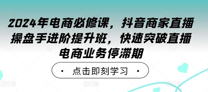 2024年电商必修课，抖音商家直播操盘手进阶提升班，快速突破直播电商业务停滞期|无忧资源社