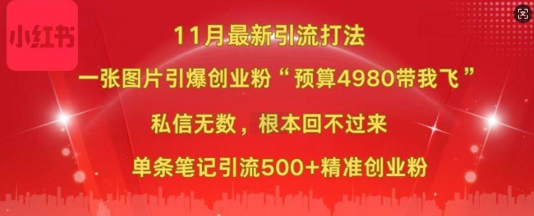 小红书11月最新图片打粉，一张图片引爆创业粉，“预算4980带我飞”，单条引流500+精准创业粉|无忧资源社