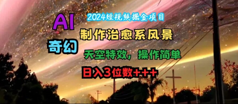 2024短视频掘金项目，AI制作治愈系风景，奇幻天空特效，操作简单，日入3位数|无忧资源社