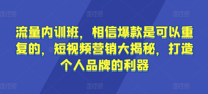 流量内训班，相信爆款是可以重复的，短视频营销大揭秘，打造个人品牌的利器_无忧资源社|无忧资源社