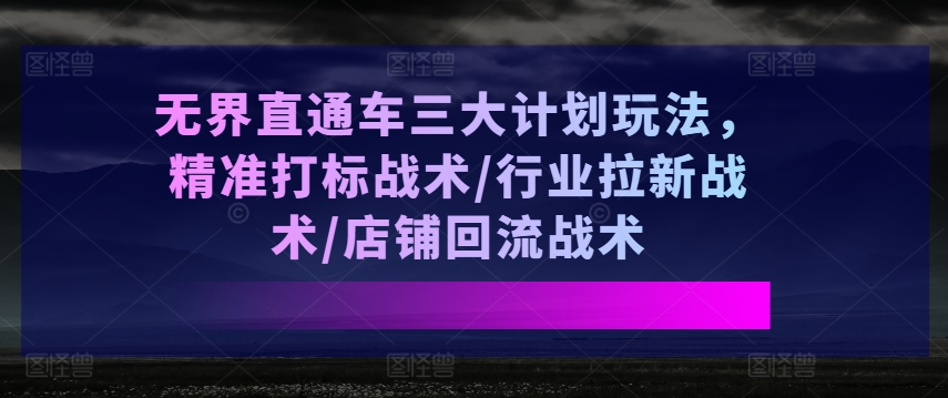 无界直通车三大计划玩法，精准打标战术/行业拉新战术/店铺回流战术|无忧资源社
