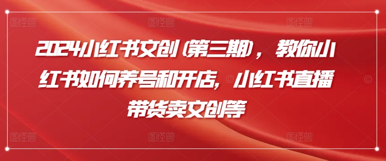 2024小红书文创，教你小红书如何养号和开店，小红书直播带货卖文创等_无忧资源社|无忧资源社