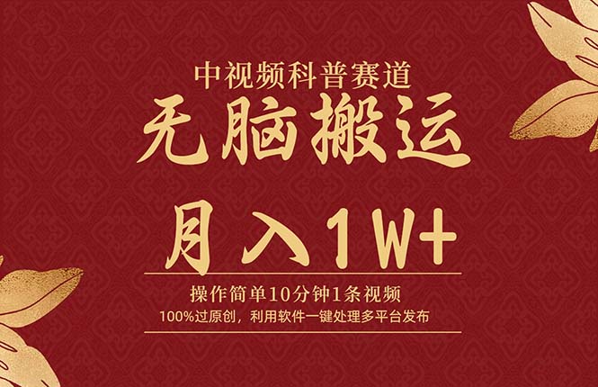 中视频科普赛道，10分钟1条视频，条条爆款，100%过原创，无脑搬运月入1W+_无忧资源社|无忧资源社