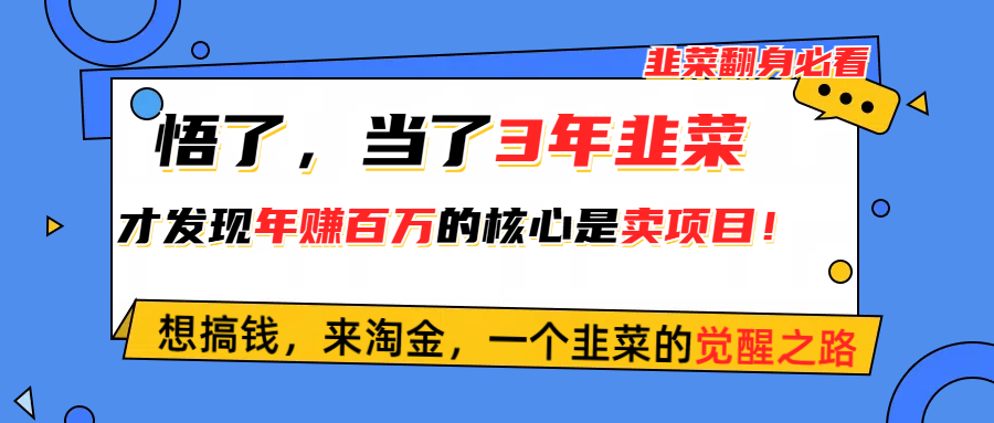 悟了，当了3年韭菜，才发现网赚圈年赚100万的核心是卖项目，含泪分享！_无忧资源社|无忧资源社