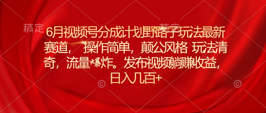6月视频号分成计划野路子玩法最新赛道操作简单，颠公风格玩法清奇，流…|无忧资源社