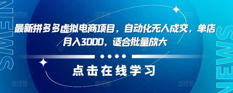 最新拼多多虚拟电商项目，自动化无人成交，单店月入3000，适合批量放大|无忧资源社
