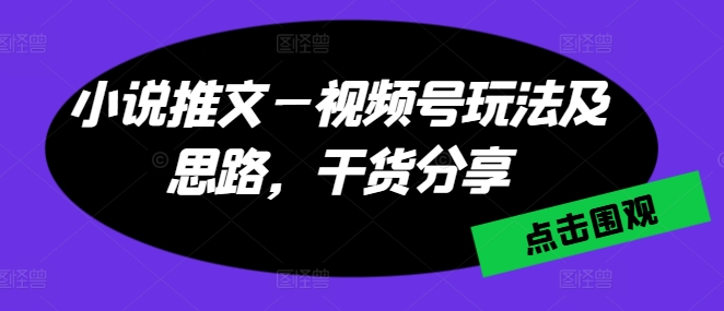 小说推文—视频号玩法及思路，干货分享|无忧资源社