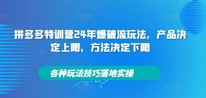 拼多多特训营24年爆破流玩法，产品决定上限，方法决定下限，各种玩法技巧落地实操|无忧资源社