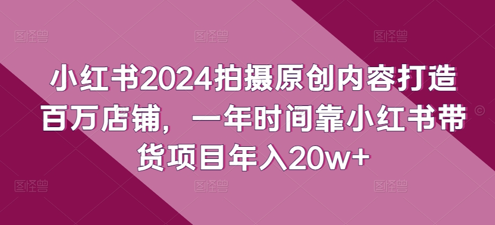 小红书2024拍摄原创内容打造百万店铺，一年时间靠小红书带货项目年入20w+_无忧资源社|无忧资源社