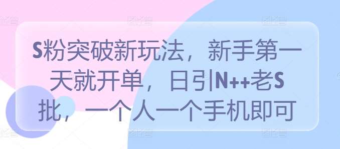 S粉突破新玩法，新手第一天就开单，日引N++老S批，一个人一个手机即可【揭秘】|无忧资源社