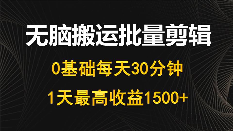 每天30分钟，0基础无脑搬运批量剪辑，1天最高收益1500+_无忧资源社|无忧资源社