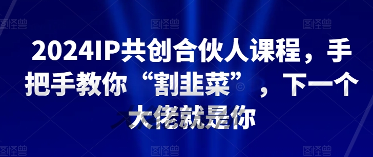 2024IP共创合伙人课程，手把手教你“割韭菜”，下一个大佬就是你_无忧资源社|无忧资源社