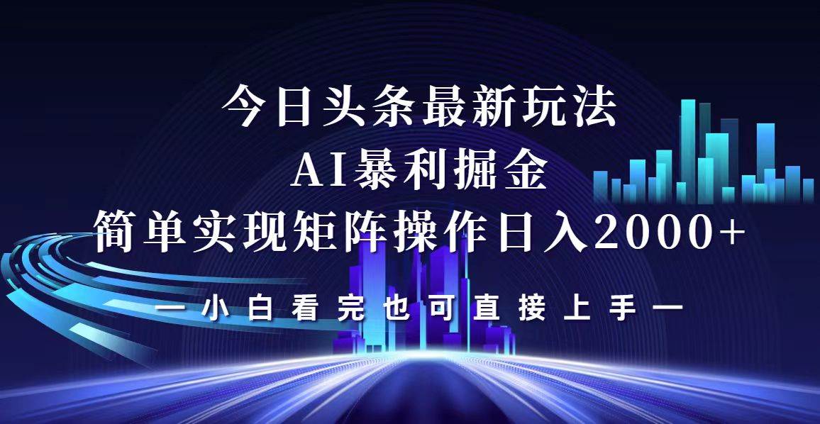 （12610期）今日头条最新掘金玩法，轻松矩阵日入2000+|无忧资源社