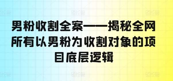 男粉收割全案——揭秘全网所有以男粉为收割对象的项目底层逻辑|无忧资源社
