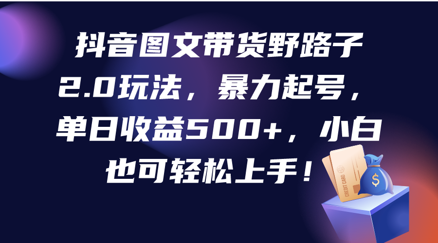 抖音图文带货野路子2.0玩法，暴力起号，单日收益500+，小白也可轻松上手！_无忧资源社|无忧资源社