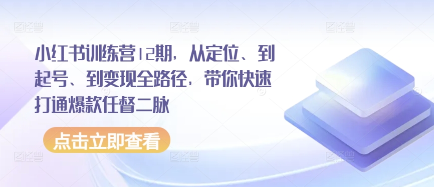 小红书训练营12期，从定位、到起号、到变现全路径，带你快速打通爆款任督二脉_无忧资源社|无忧资源社