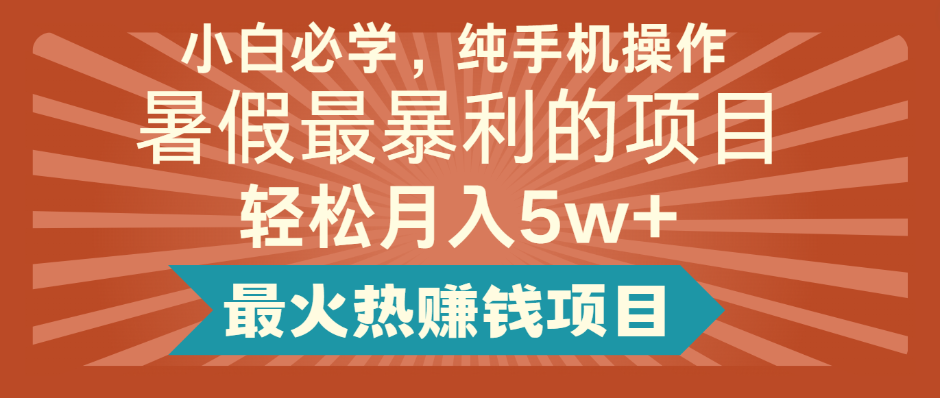 2024暑假最赚钱的项目，简单无脑操作，每单利润最少500+，轻松月入5万+|无忧资源社
