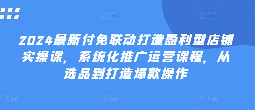 2024最新付免联动打造盈利型店铺实操课，​系统化推广运营课程，从选品到打造爆款操作|无忧资源社