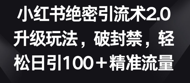小红书绝密引流术2.0升级玩法，破封禁，轻松日引100+精准流量_无忧资源社|无忧资源社