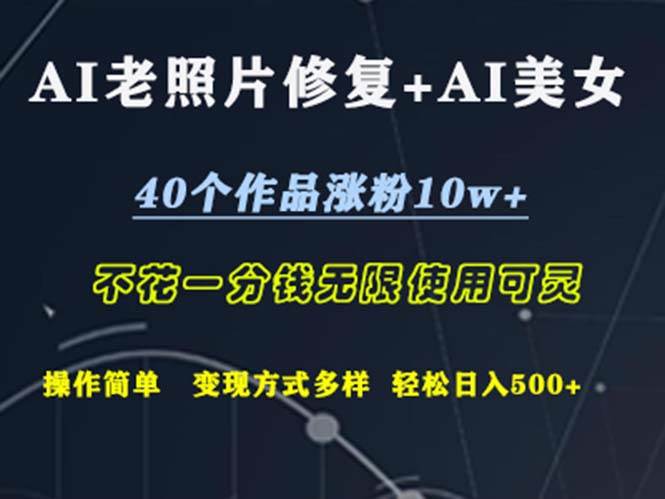 （12489期）AI老照片修复+AI美女玩发40个作品涨粉10w+不花一分钱使用可灵操…|无忧资源社