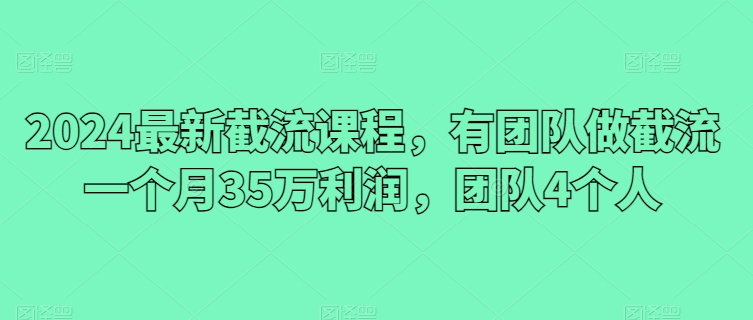 2024最新截流课程，有团队做截流一个月35万利润，团队4个人_无忧资源社|无忧资源社
