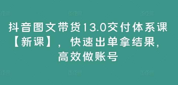 抖音图文带货13.0交付体系课【新课】，快速出单拿结果，高效做账号|无忧资源社