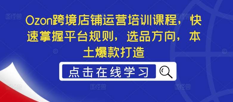 Ozon跨境店铺运营培训课程，快速掌握平台规则，选品方向，本土爆款打造|无忧资源社