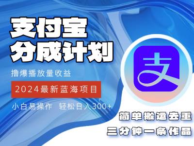 （12058期）2024蓝海项目，支付宝分成计划项目，教你刷爆播放量收益，三分钟一条作…|无忧资源社